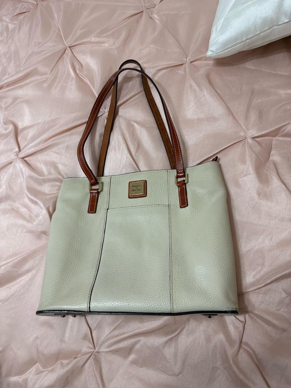 Dooney & Bourke Cream Tote with Brown Handles